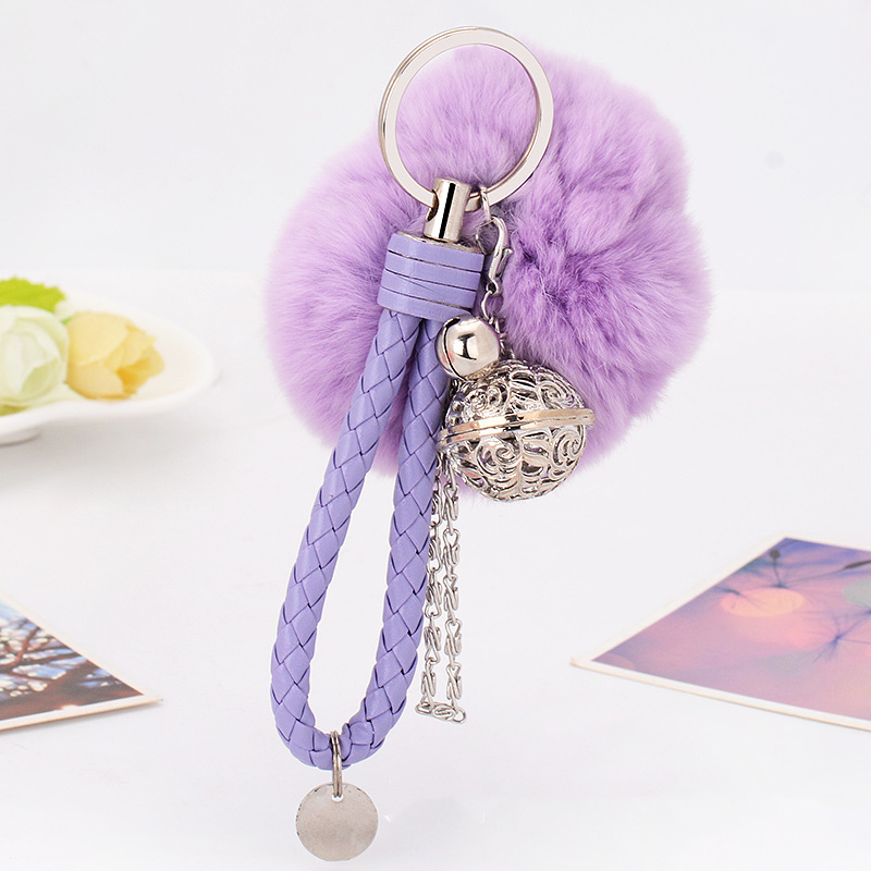 Bell Design Key Chains Fur Ball Key Ring Keychain for Car Keys Girls Women Lady Fashion Bag Charms Jewelry Accessories Trinket Keyrings Gift