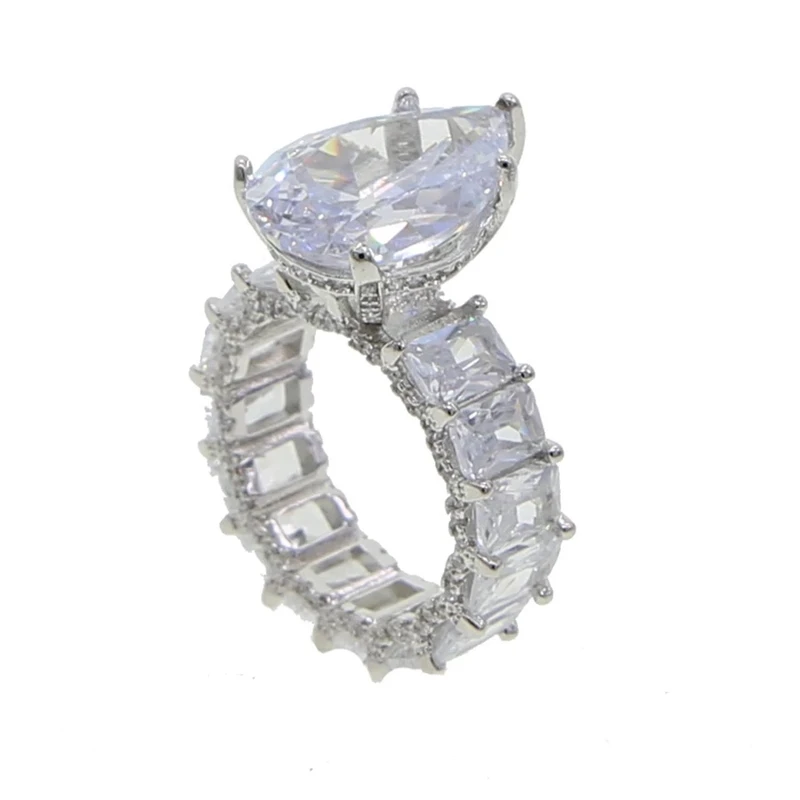 10CT Large Diamond Ring Stunning Luxury Jewelry 925 Sterling Silver Couple Rings Water Drop Pear Cut Topaz Women Wedding Bridal Ring Set