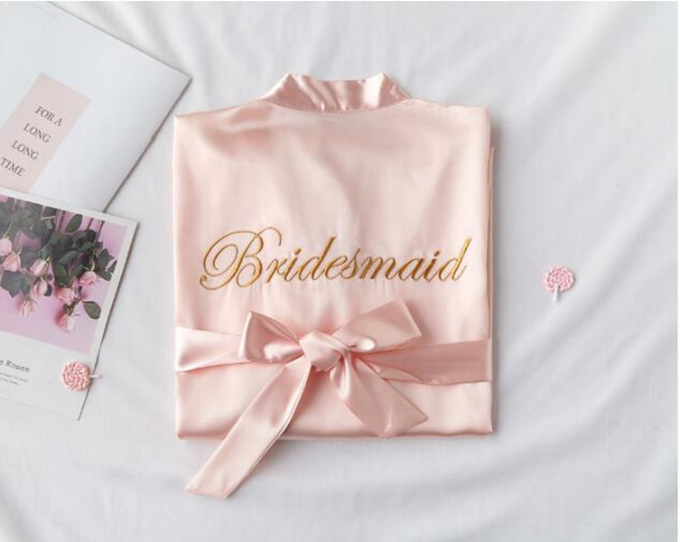 new bride bridesmaid robe with white black letters mother sister of the bride wedding gift bathrobe kimono satin robes