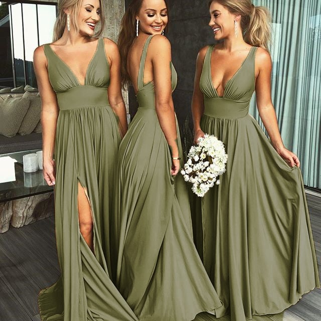 Country Dresses V Neck Sexy Split A e Soft Satin Backless Cheap Junior Bridesmaid Gowns Party Dress