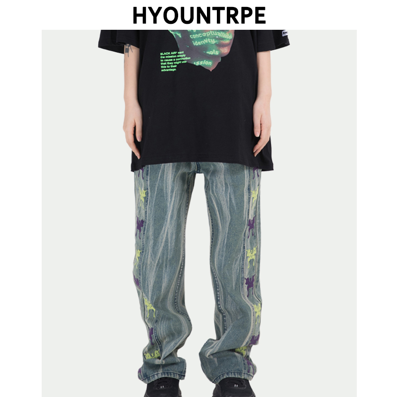 Men Tie-dye Straight Denim Jean Pants High Street Side Spliced Embroidery Trousers New Casual Loose Streetwear Hip Hop Joggers, Black
Men Tie-dye Straight Denim Jean Pants High Street Side Spliced Embroidery Trousers New Casual Loose Streetwear Hip Hop Joggers, Black