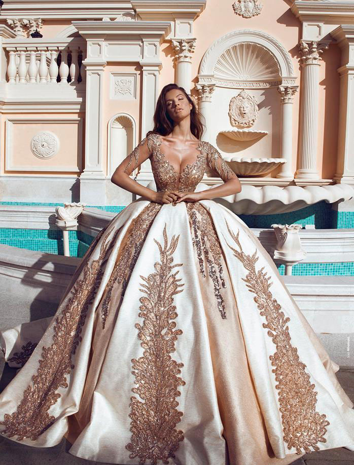 2019 New Princess Wedding Dress African Arabic Dubai Long Sleeve Gold Appliques Church Formal Bride Bridal Gown Plus Size Custom Made