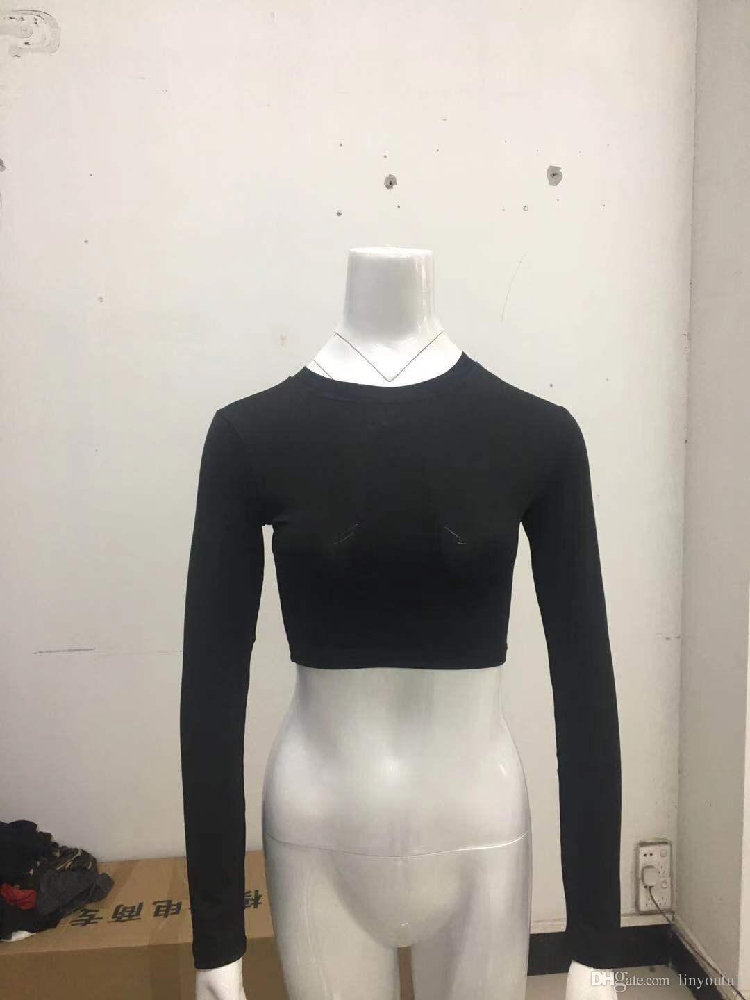 2020 Crop Top Black T Shirts Sexy Basic Short TShirts Femme White Women Shirts Spring Winter Long Sleeve Crop Tops