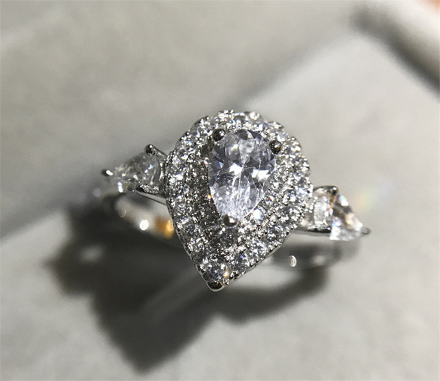 Jewelry 925 Silver Rings For Women Fashion Pink Water Drop Simple Jewelry Engagement Bride Wedding Gift Ring Anillo CC585