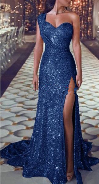 Rose Gold Sparkly Sequins Mermaid Prom Dresses 2019 In Stock Sweetheart Sexy Slit Full length Trumpet Occasion Evening Gowns