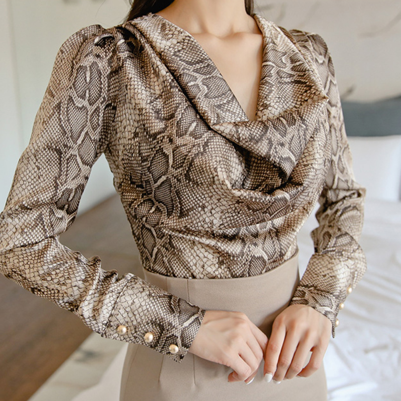 Fashion Woman Spring Slim 2pcs Suits Snakeskin Blouse + Pencil Skirt Set Suits for Office Lady Elegant Party Woman