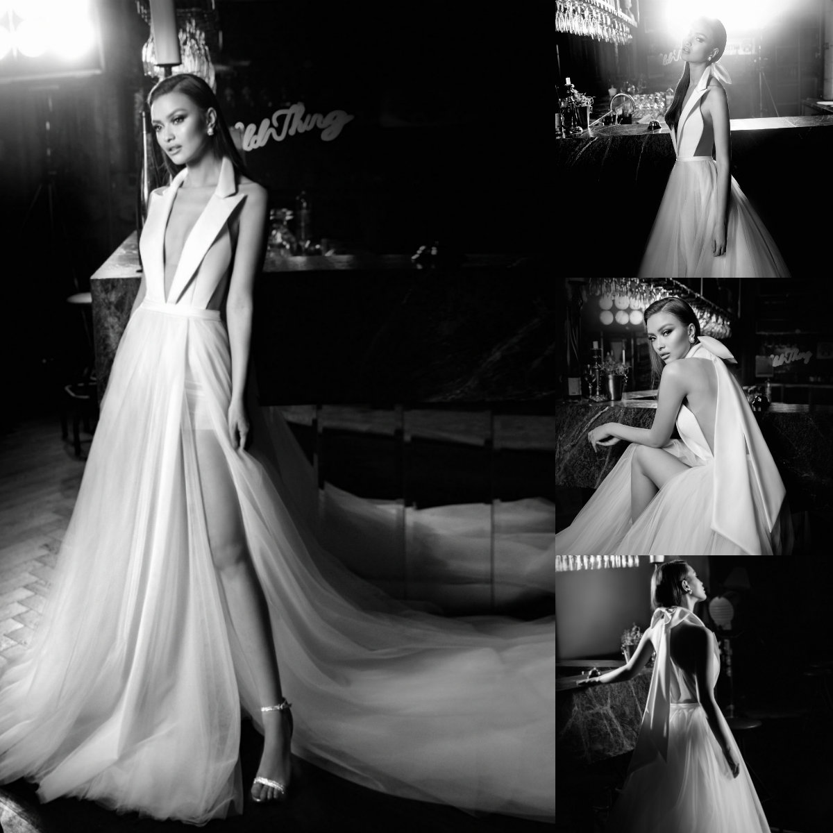 Elihav Sasson Wedding Dresses 2019 Deep V Neck Sleeveless Tulle Beach Wedding Dress Thigh High Slits Backless Vestido De Novia