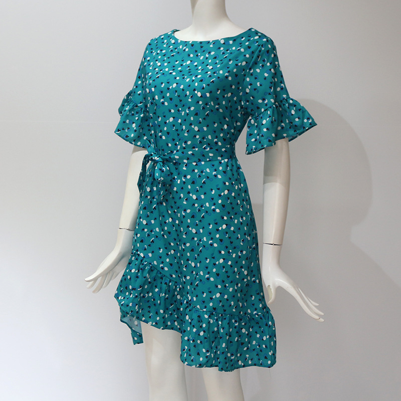 hot sale Floral Print Summer Dress Women Boho Ruffles Beach Dress O-neck Short Sleeve Mini Dress Ladies Sundresses Robe Femme