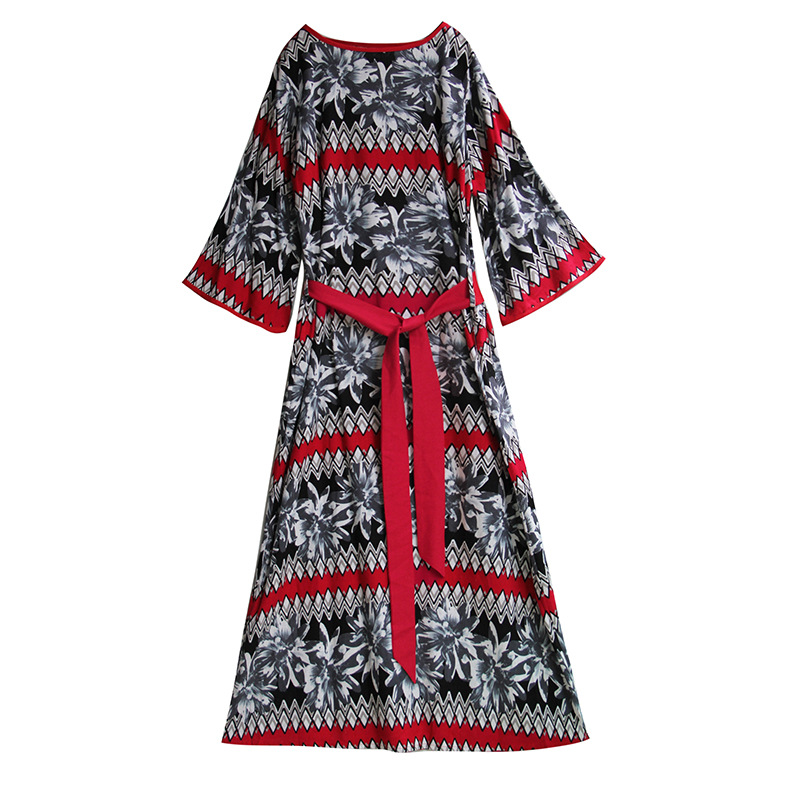 2020 Women Spring Summer Enthnic Clothing Cotton Linen Printed Dress Ladies Vintage Patchwork Retro Robe Dress Female Improve Hanfu