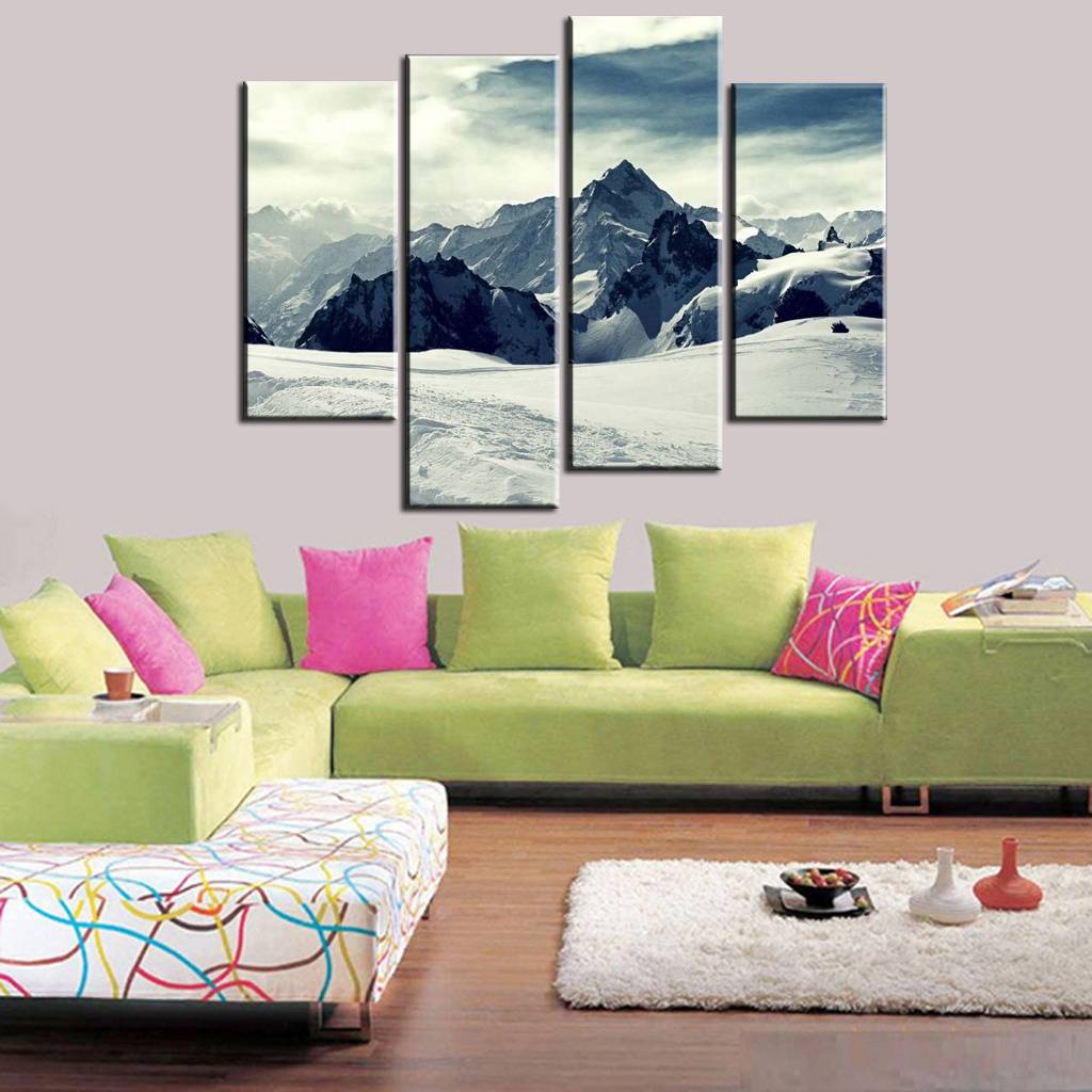 4pcs/set Unframed Snow Mountain Landscape Painting On Canvas Wall Art Painting Art Picture For Living Room Decor