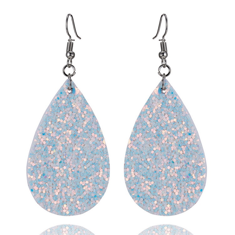 Fashion Teardrop Glitter Leather Drop Earrings For Women Statement Rainbow Color PU Sequins Water Drop Earring Valentine's Day Jewelry