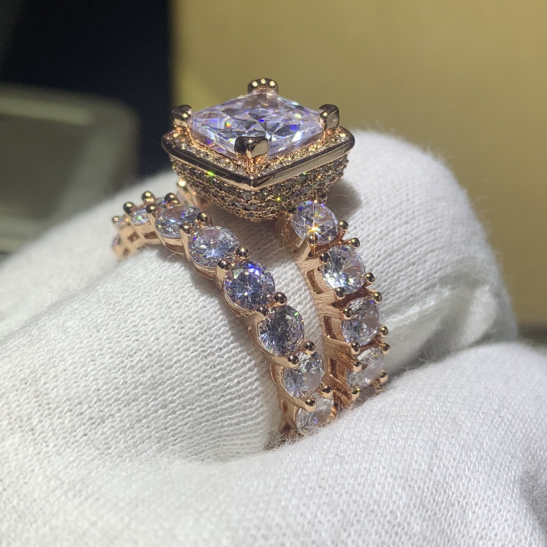 Choucong 2019 New Arrival Infinity Luxury jewelry 925 Sterling Silver&Rose Gold Fill Princess Cut White Topaz Wedding Band Ring for Women