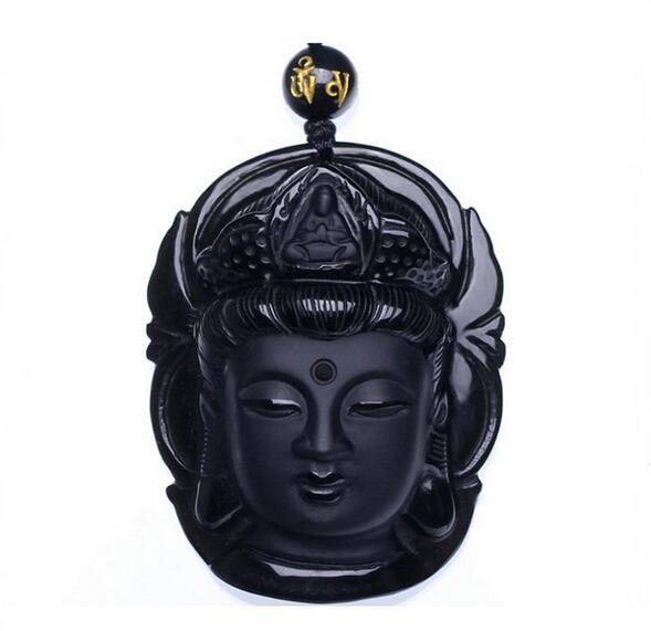 jewelry Obsidian Scrub Pendant Black Guanyin Head Pendants Transhipped Buddha Head