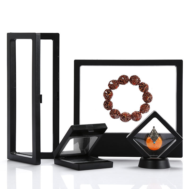 Pet Membrane Jewelry Ring Pendant Display Stand Holder Bague Packaging Box Protect Jewellery & Stones Floating Presentation Case C19021601