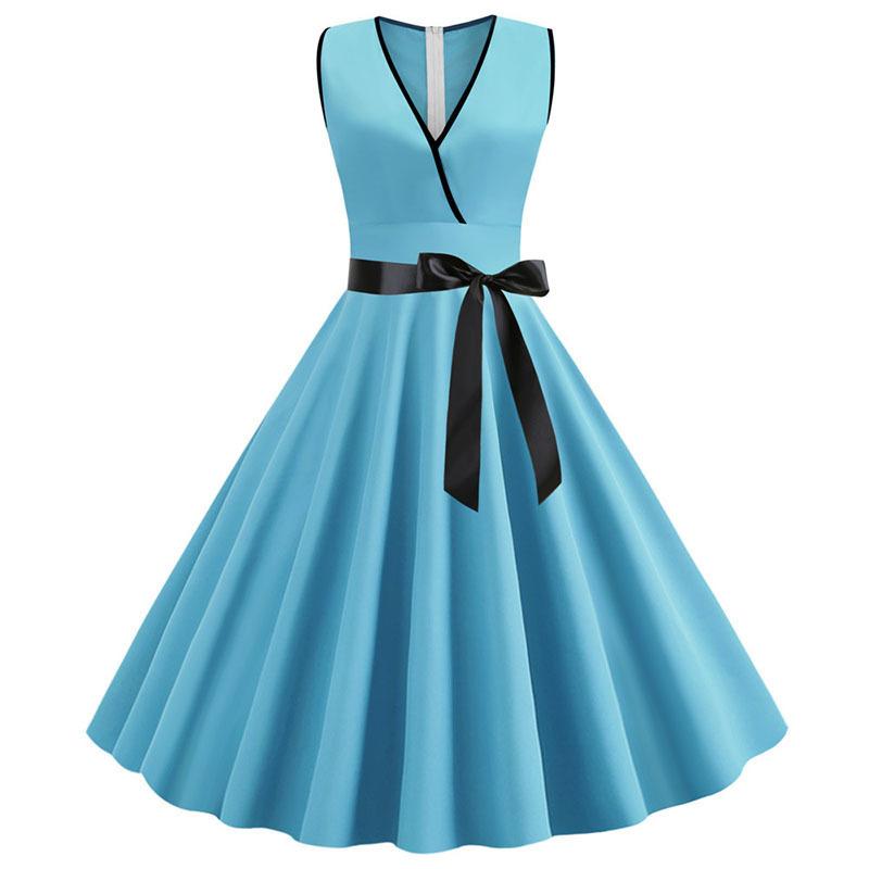 2020 Black V Neck Sleeveless Vintage Dress Women Summer Solid Color Party Dress Robe Rockabilly Vestidos Plus Size Sundress, 005
2020 Black V Neck Sleeveless Vintage Dress Women Summer Solid Color Party Dress Robe Rockabilly Vestidos Plus Size Sundress, 005