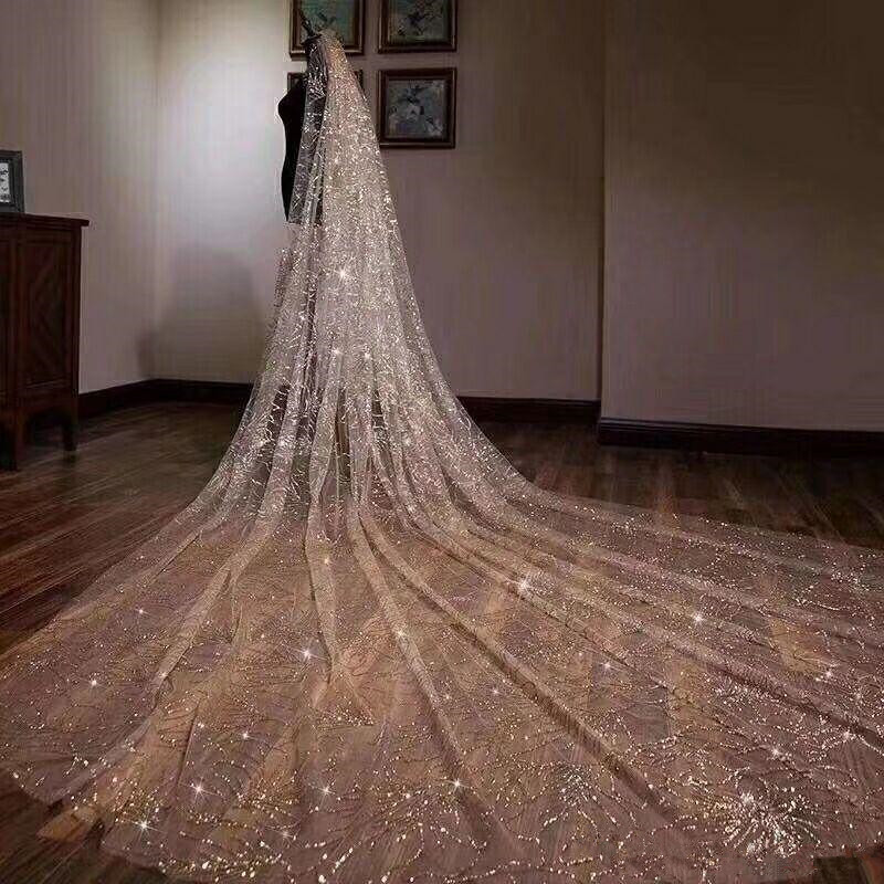 vintage 2019 Sparkling Golden Wedding Veils 3M Long Wedding Bridal Hair Accessories Wedding Accessories Bridesmaid Veils Bridal Accessories