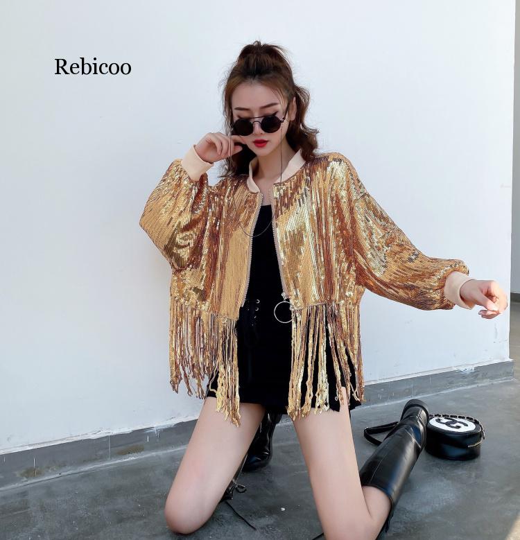 Solid Color Women Sequin Sequins Jacket Tassel Patchwork Women Jacket Sequined Coat Round Neck OuterWear Loose, Gold
Solid Color Women Sequin Sequins Jacket Tassel Patchwork Women Jacket Sequined Coat Round Neck OuterWear Loose, Gold