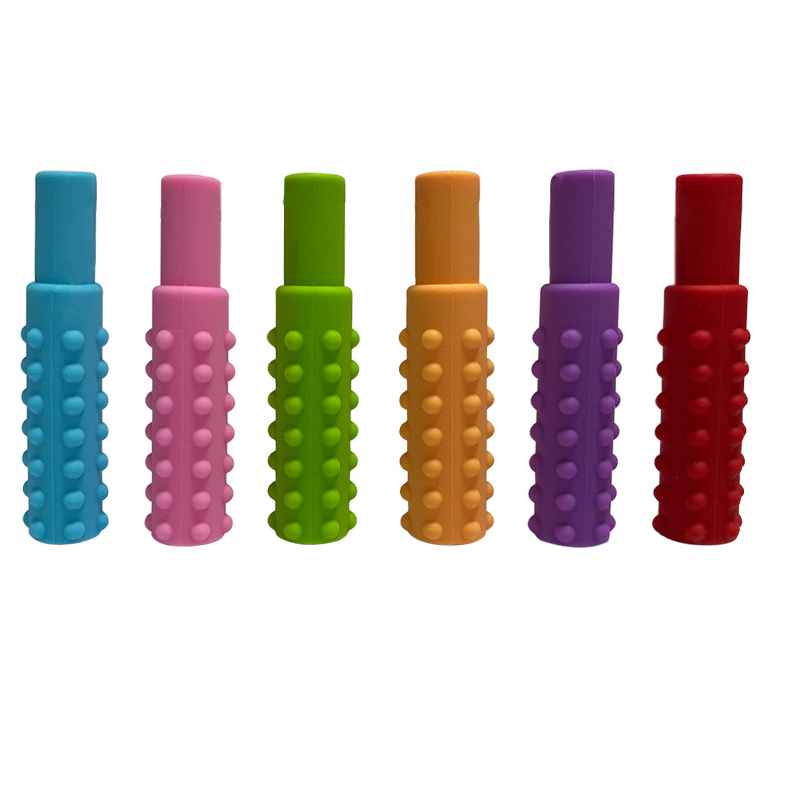 Baby Teether Toy Textured Stick Teething Toy Autism Sensory Chewing Necklace Kids Pencil Topper Silicone Teether Oral Motor Tools