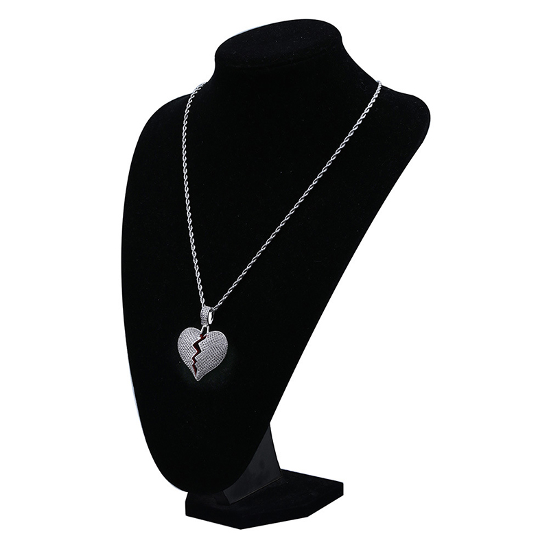 High Grade Broken Heart Pendant Necklace Mens Hip Hop Jewelry with Zircon Stainless Steel Chain Jewelry Wholesale