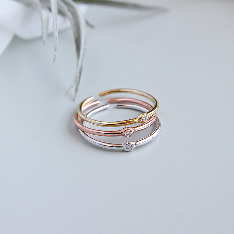 Minimalist Cubic Zirconia ring in S 925 sterling silver Korea hand-made designer open end adjustable ring Christmas gifts