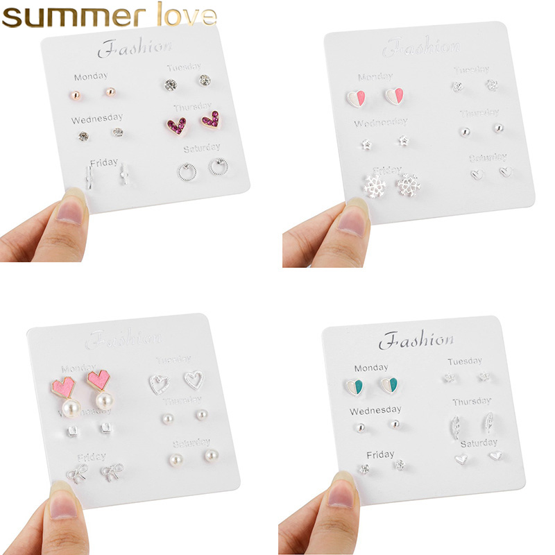One Week Cute Stud Earrings Set Lovely Star Leaf Heart Earrings For Girls Women Kids 6 Pairs/set Exquisite Daily Party Weddings Gift Jewelry
One Week Cute Stud Earrings Set Lovely Star Leaf Heart Earrings For Girls Women Kids 6 Pairs/set Exquisite Daily Party Weddings Gift Jewelry
