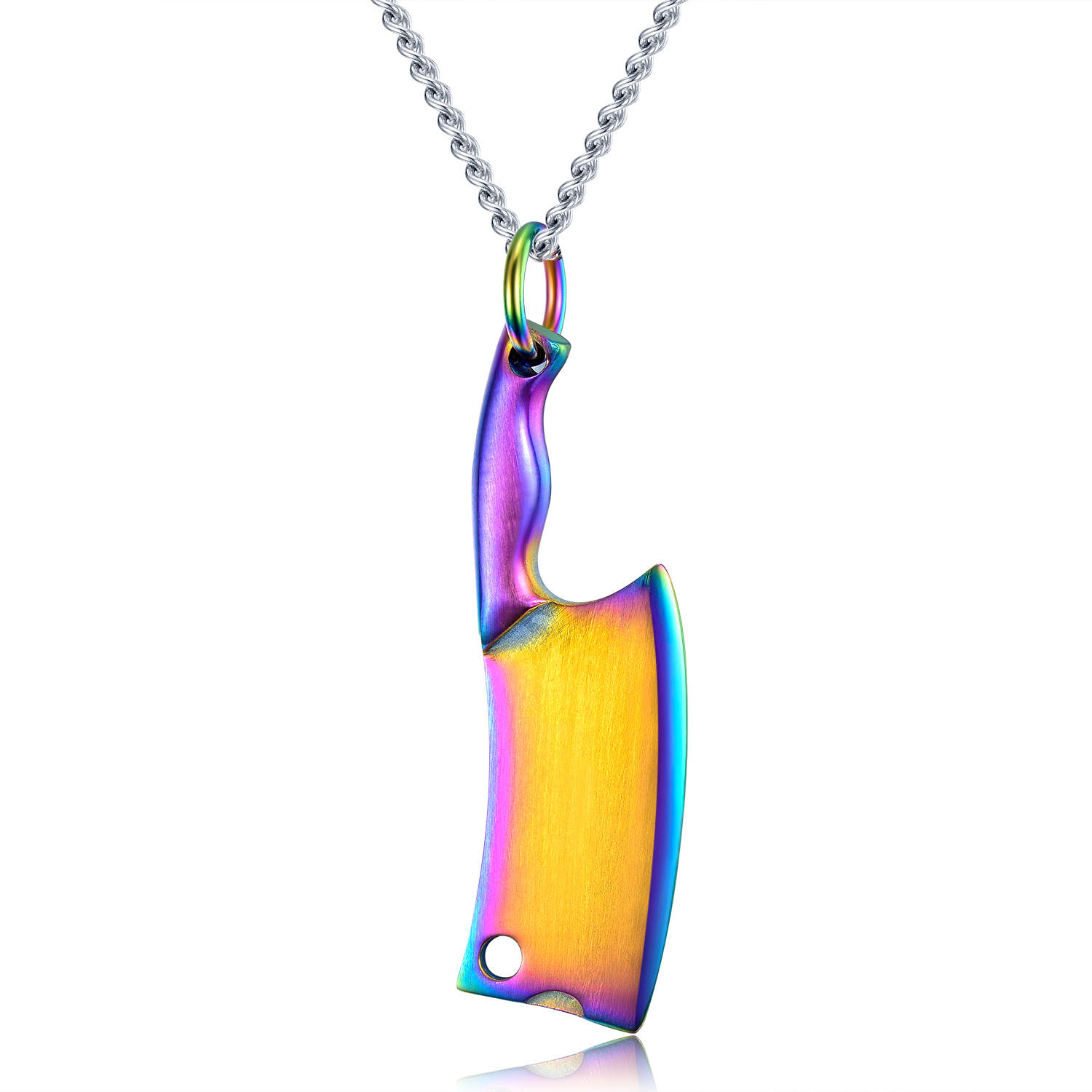 Colorful Creative Knife Shape Pendant Necklace Cool Men Hip Hop Stainless Steel Charm Pendants Jewelry Wholesale