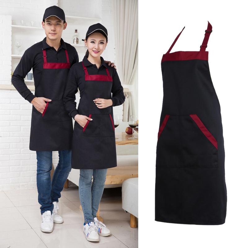 Half Kitchen Apron Cooking Chef Catering Halterneck Bib with 2 Pockets Sleeveless Aprons for Woman Men Black Red