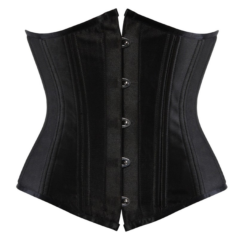 Women Black Corset Top 12pcs Steel Boned Satin Underbust Padded Lace-up Bodyshapers Waist Train Corset Slim Body Shaperwear Plus Size XS-6XL