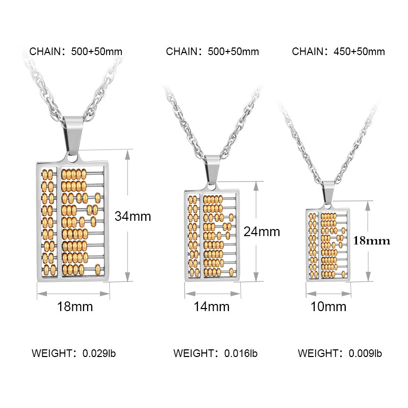 Charm Abacus Pendant Necklace 18K Gold Plated Stainless Steel Men Women Lover Couple Jewelry