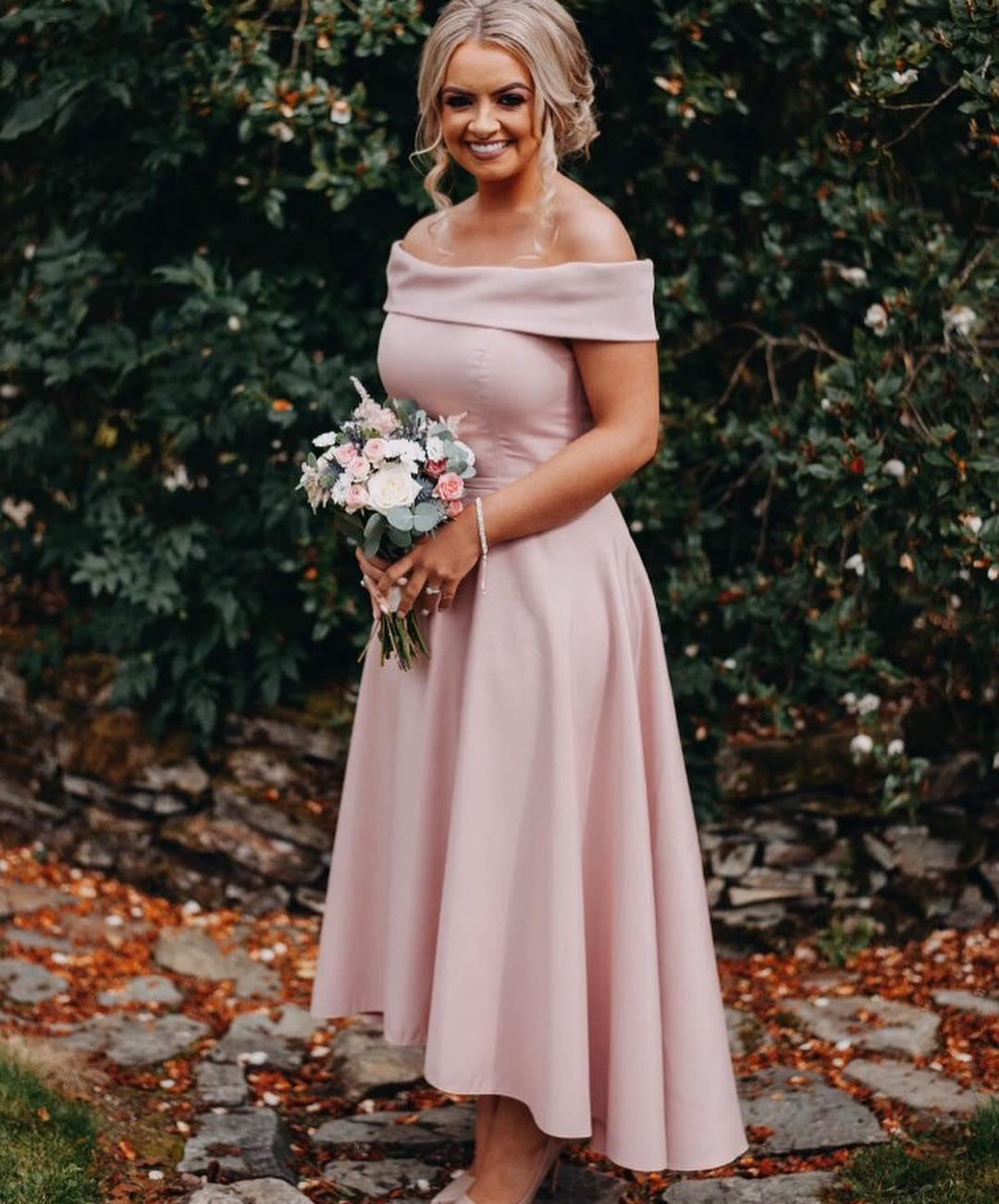 Cheap Ankle Length Bridesmaid Dress Pink Summer Country Garden Formal Wedding Party Guest Maid of Honor Gown Plus Size Custom Made