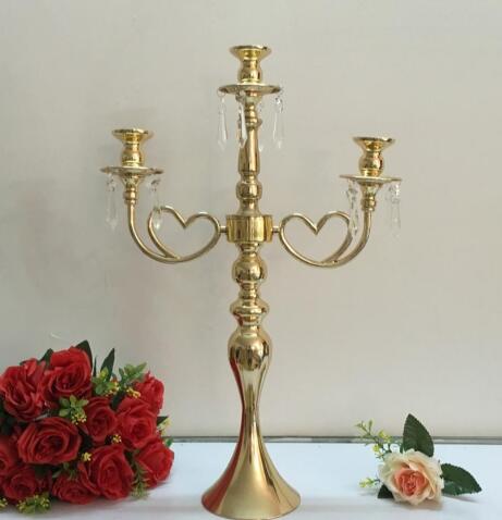 Golden 5 Heads/ 3 Arms Candelabra Candle Holders Table Wedding Centerpieces Party and Event Candlesticks Home Decoration H260310