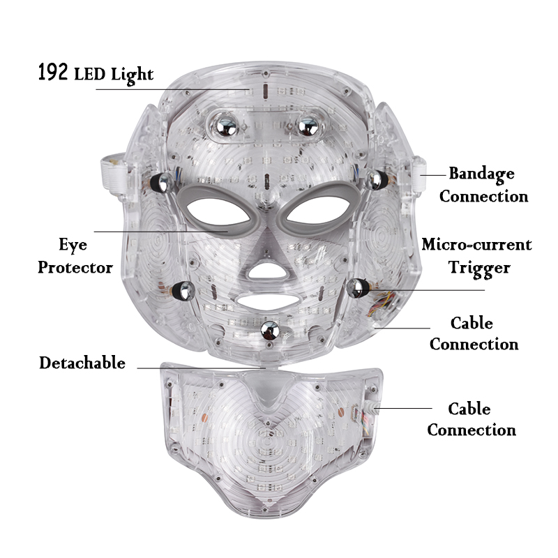 7 Color LED light Therapy face Beauty Machine LED Facial Neck Mask With Microcurrent for skin whitening device dhl free shipment