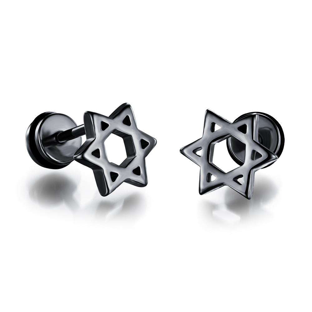 Women Men's Six Star Screw Back Stud Earrings Jewelry 316L Stainless Steel Ear Bone Nail Earrings