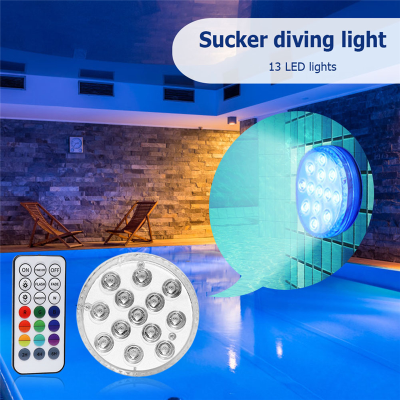 RGB Submersible Light with Magnet 13 LED Underwater Night Light Easy Carrying Great for Bar Swimming Pool Party Decoration