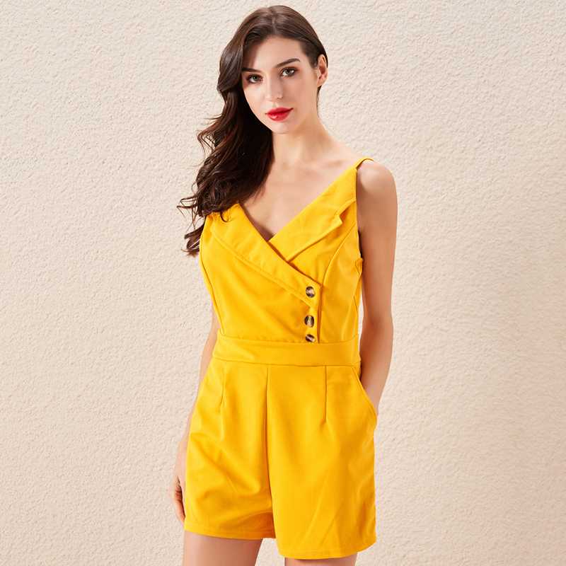 Summer Sling Sexy Bodysuit Women Sexy Deep v-neck Collar Sleeveless Rompers Female Button Strip Elegant Jumpsuit Overalls, Yellow
Summer Sling Sexy Bodysuit Women Sexy Deep v-neck Collar Sleeveless Rompers Female Button Strip Elegant Jumpsuit Overalls, Yellow