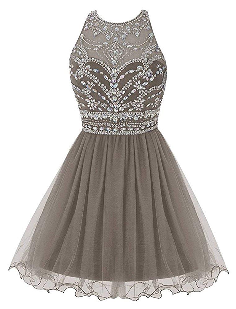 2019 New Chiffon Short Homecoming Dresses Halter Neck Bling Beaded Mini Prom Party Gowns 100% Real Photo QC1339
