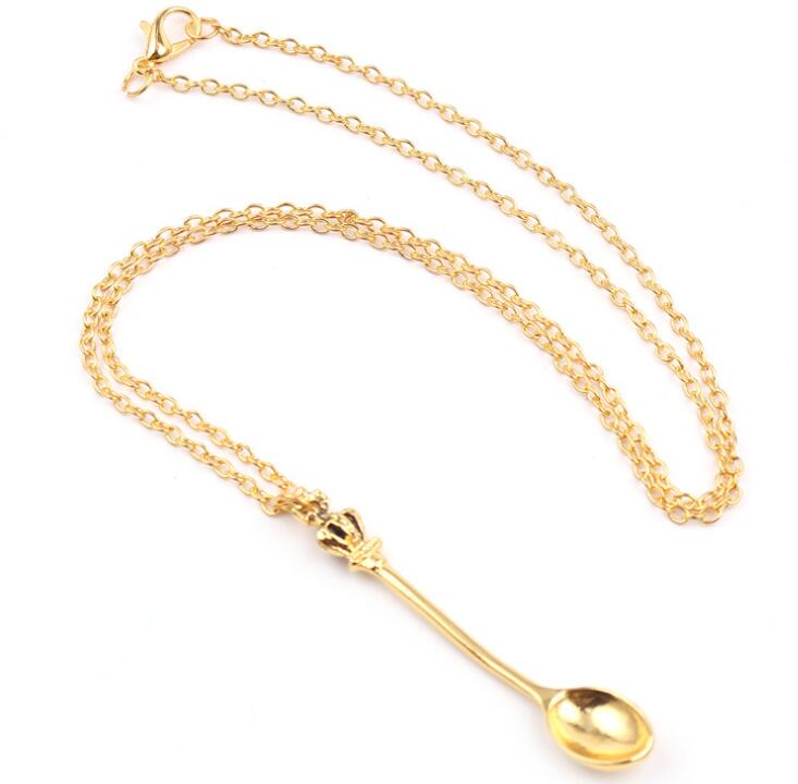 jewelry Chain gold silver crown mini necklace, spoon Pendant necklace