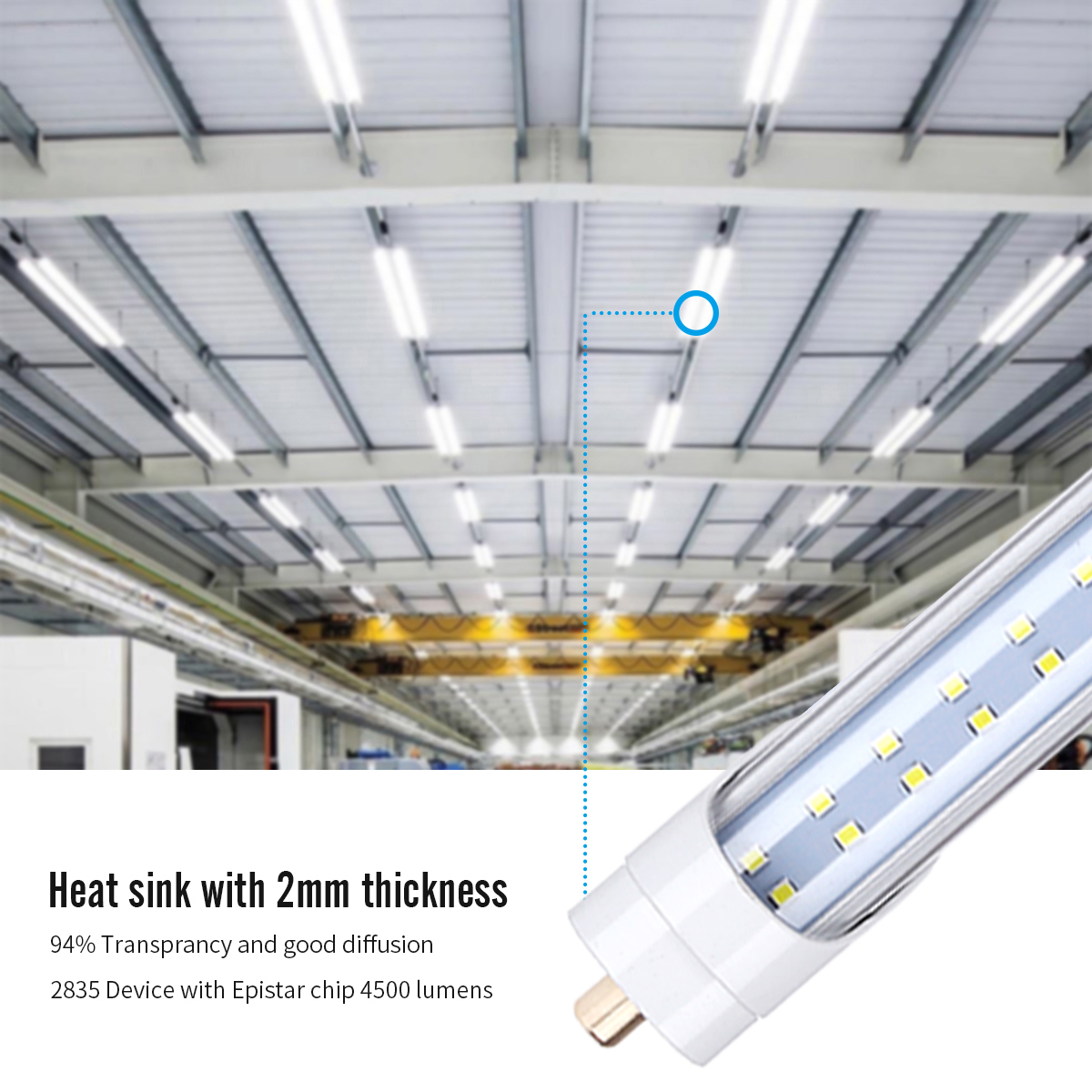 LED Tube Lights 8FT T8 FA8 LED Light 8 FT 8Feet 45W Single Pin 4500LM Fluorescent Light Fixtures 2.4M Bulbs Lamp AC85-265V