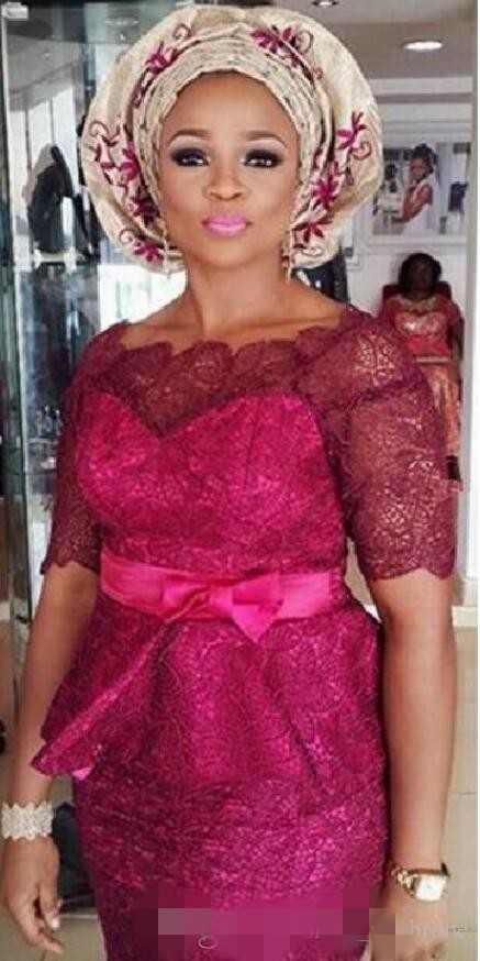 Sudi Arabic Fuia Lace Mother of Bride Dresses Peplum Satin Sash Bow Scalloped Bateau Necke Plus Size Mermaid Formal Evening Gowns