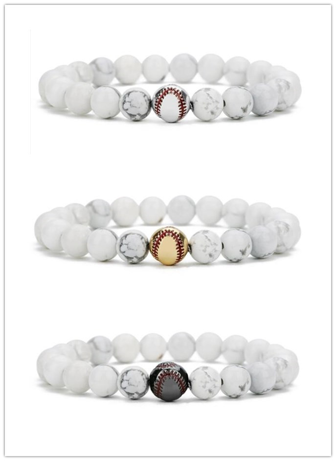 Copper Baseball Ball Charms Bracelet 8MM White Turquoise Stone Beads Bracelet Elastic Strand Friendship Wristband Jewelry
Copper Baseball Ball Charms Bracelet 8MM White Turquoise Stone Beads Bracelet Elastic Strand Friendship Wristband Jewelry