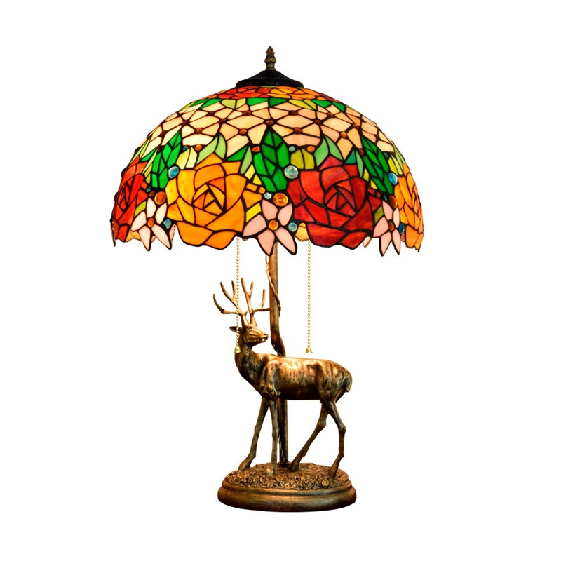 American creative elk glass lamp Tiffany stained glass lights online push button switch + zipper switch Rose table lamps TF025