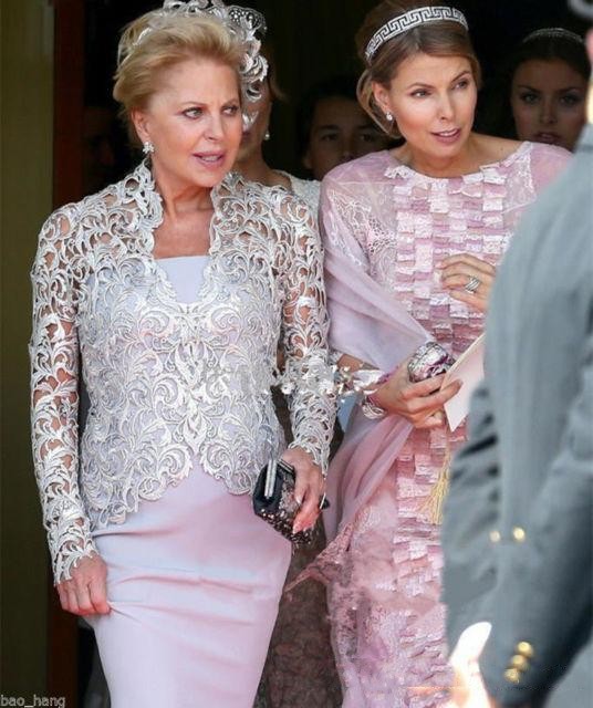 2019 Vintage Mother of The Bride Wedding Dress with Long Sleeve Lace Jacket Strapless Mermaid Floor Length Silver Dresses for Mothers