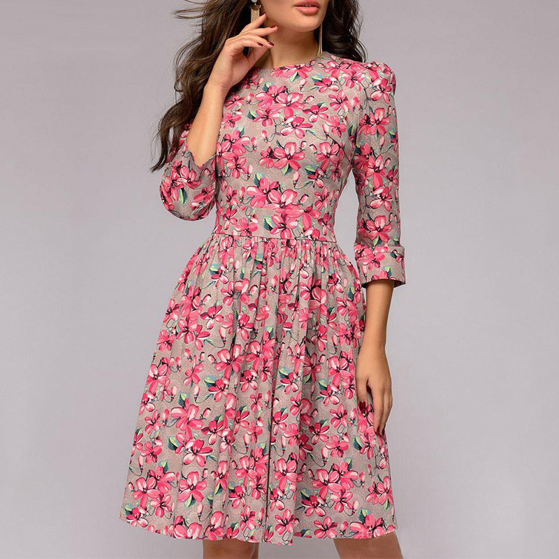 2019 Spring And Summer New Small Floral Slim Pleated Dress 3/4 sleeve O Neck Casual Dresses, Red
2019 Spring And Summer New Small Floral Slim Pleated Dress 3/4 sleeve O Neck Casual Dresses, Red