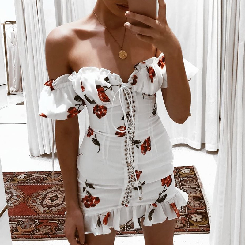 Women Summer Dress 2019 Lace Up Strapless Off The Shoulder Sexy Dress Short Sleeve Holiday Floral Print Ruffle Beach White
Women Summer Dress 2019 Lace Up Strapless Off The Shoulder Sexy Dress Short Sleeve Holiday Floral Print Ruffle Beach White