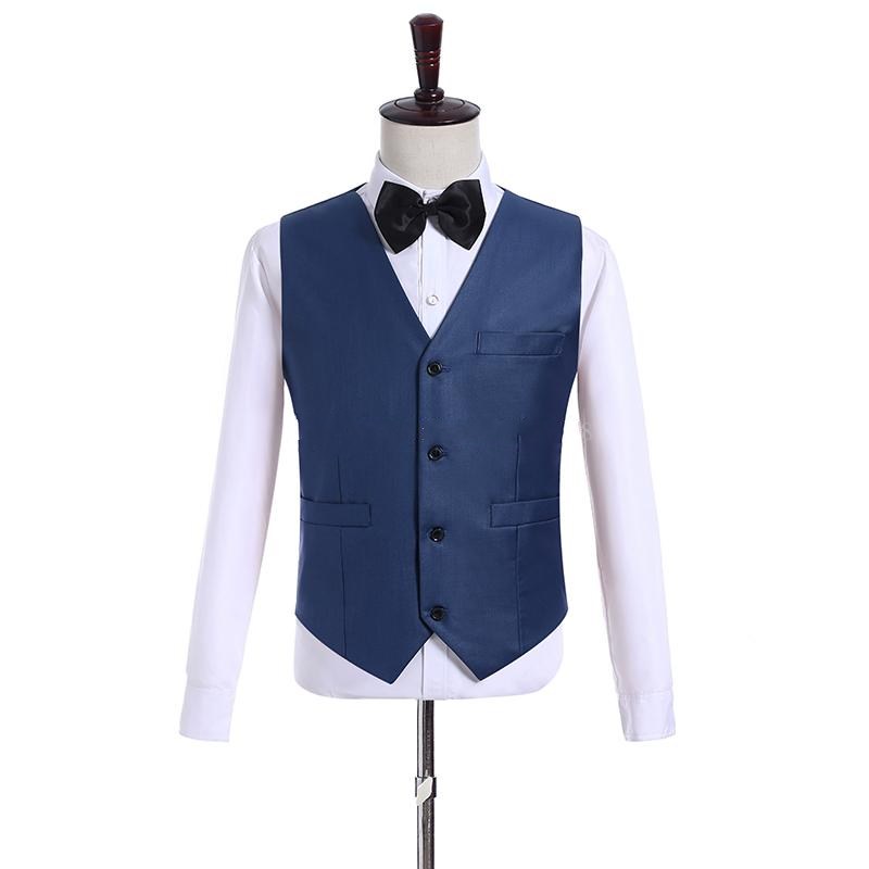 New Popular Side Slit One Button Navy Blue Wedding Groom Tuxedos Shawl Lapel Groomsmen Men Formal Prom Suits (Jacket+Pants+Vest+Tie) W220