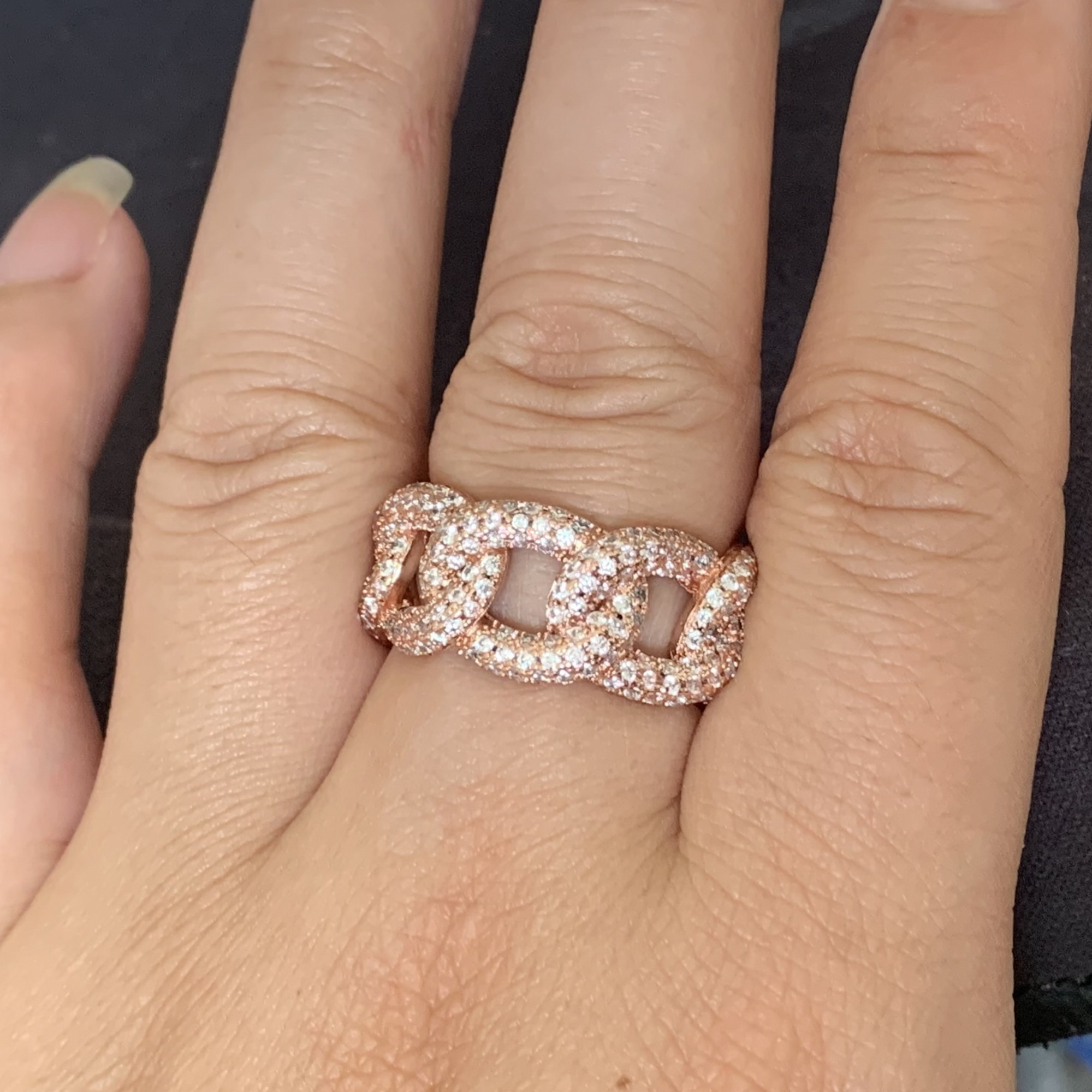 Sterg Sier & Rose Gold Wedding Band Ring: Pave White Sapphire CZ Dias