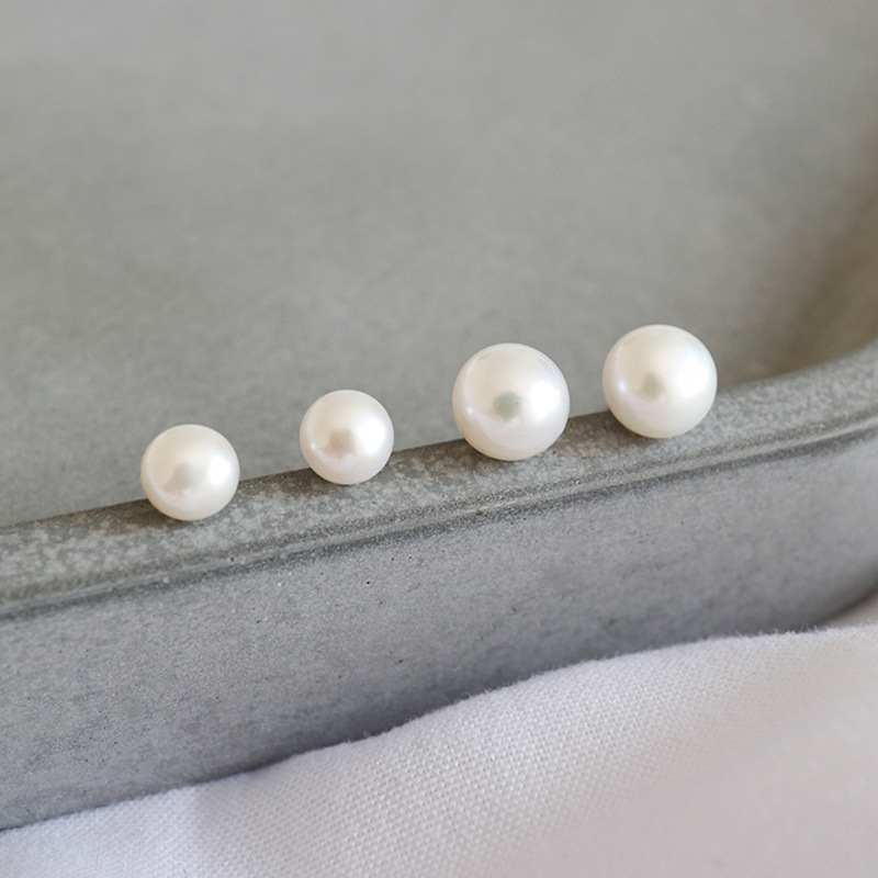 100% 925 Sterling Silver Jewelry 4.5MM 6MM Natural Freshwater Pearl Stud Earring For Women Girls Simple Female Wedding Earring