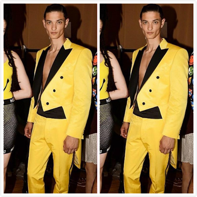 New Design Yellow Groom Tuxedos Black Peaked Lapel Groomsmen Mens Suits Slim Fit Man Jacket Blazer Suit (Jacket+Pants)
