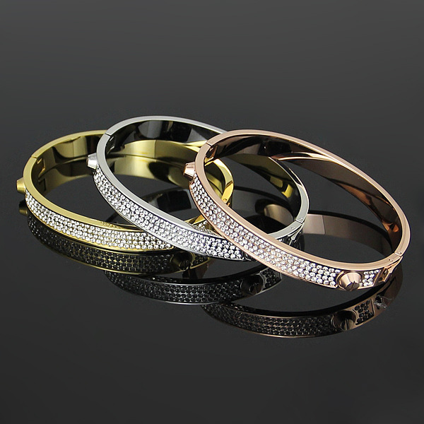Fashion-Bijoux Bangles Rivet 316 L Titanium Stainless Steel Full Crystal Love Bangles Bracelets Fashion Jewelry For Women and Men