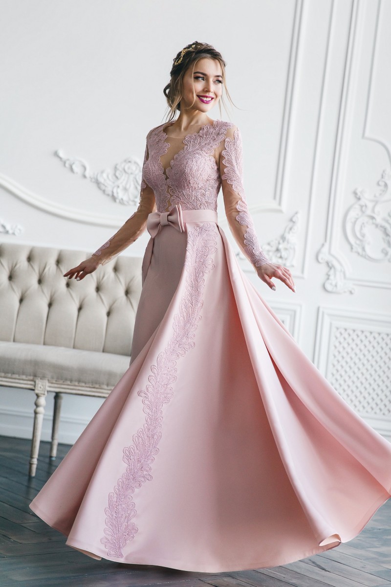 Modest Wedding Dresses With Detachable Train Bow Sash Bridal Gowns Lace Long Sleeve Beach Wedding Dress robe de mariée